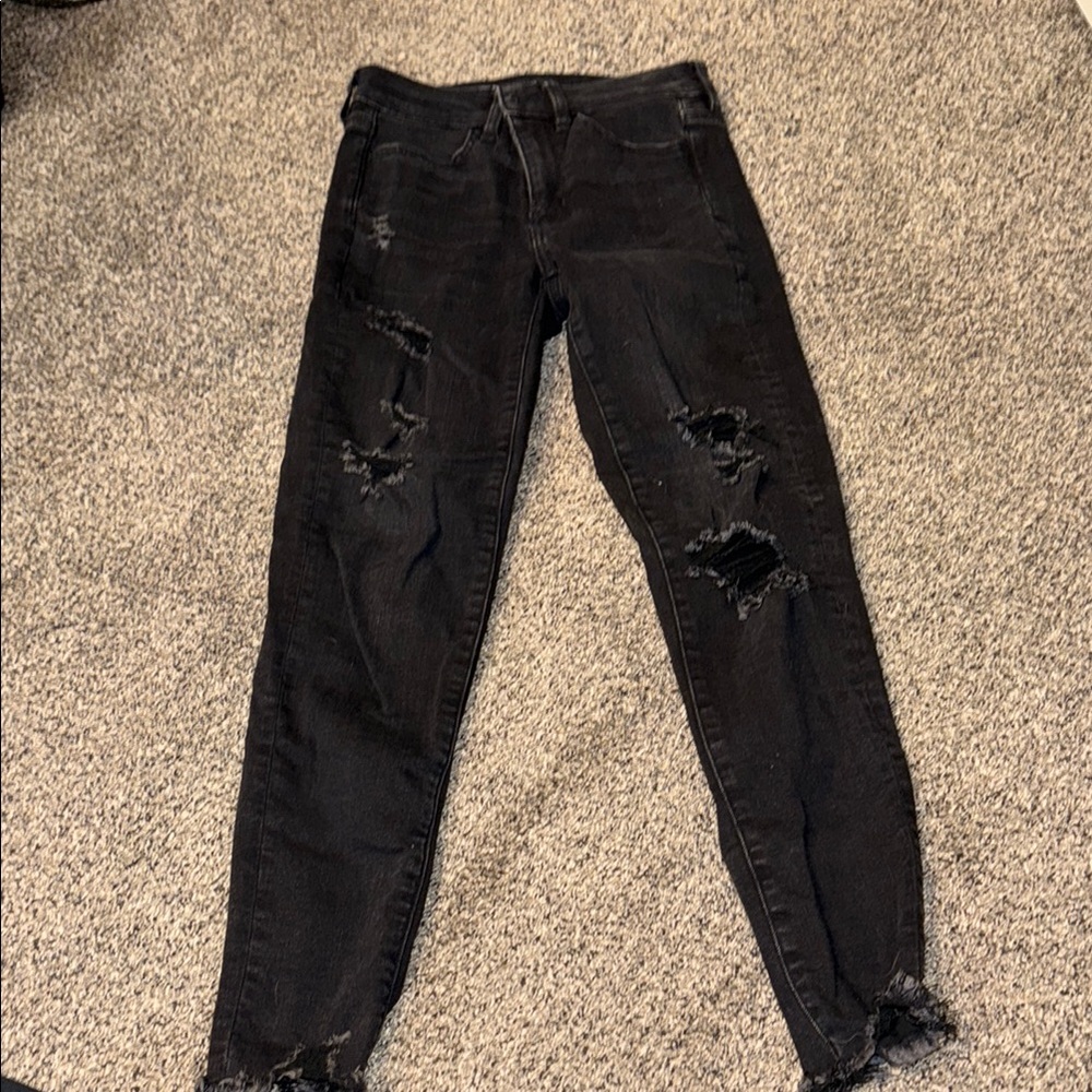 American Eagle Outfitters Black Skinny Distressed Jeans